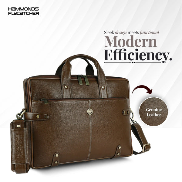 Leather Laptop Bag for Men - Fits Upto 15.6 Inch Laptop/MacBook - Premium Office Bag with 1 Year Warranty