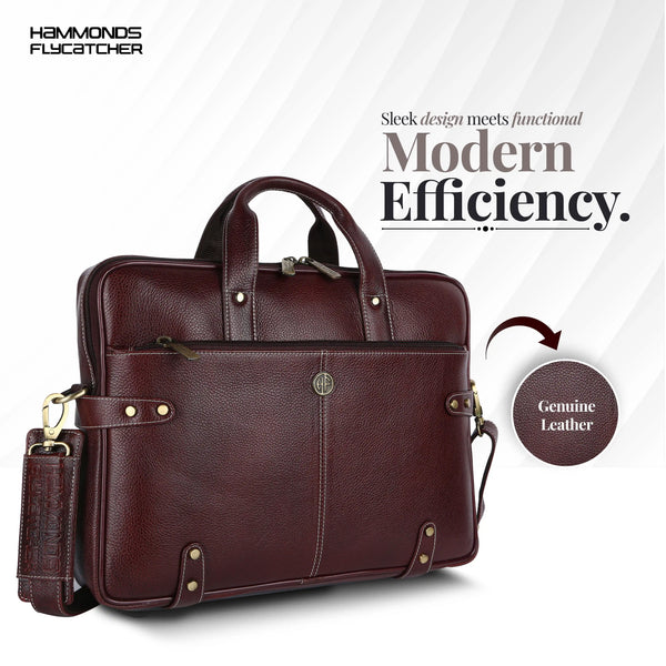 Leather Laptop Bag for Men - Fits Upto 15.6 Inch Laptop/MacBook - Premium Office Bag with 1 Year Warranty