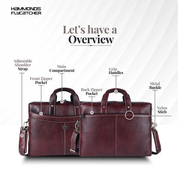 Leather Laptop Messenger Bag for Men with Multiple Compartments - Fits up to 15.6 Inch Laptop - 1 Year Warranty