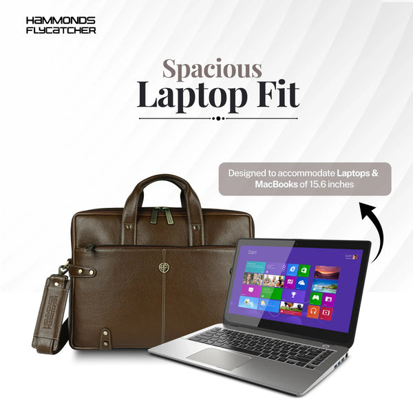 Leather Laptop Bag for Men - Fits Upto 15.6 Inch Laptop/MacBook - Premium Office Bag with 1 Year Warranty