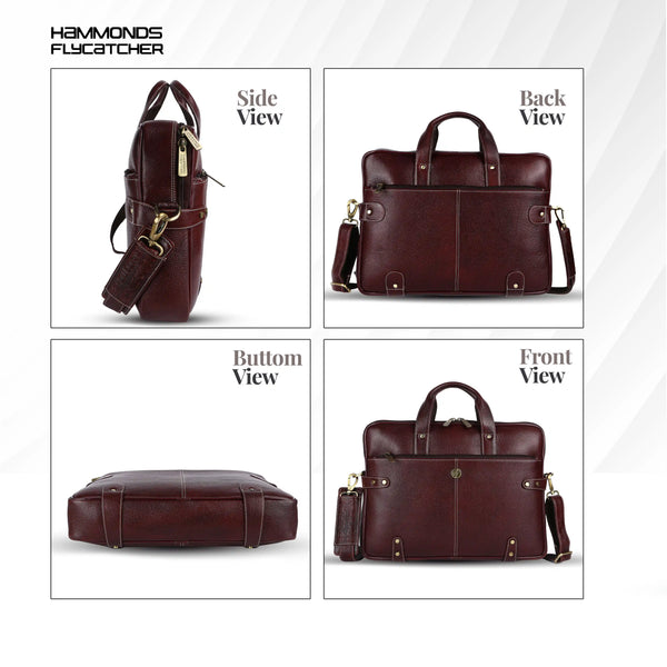Leather Laptop Bag for Men - Fits Upto 15.6 Inch Laptop/MacBook - Premium Office Bag with 1 Year Warranty