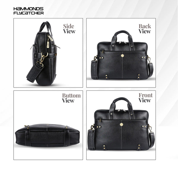 Leather Laptop Bag for Men - Fits Upto 15.6 Inch Laptop/MacBook - Premium Office Bag with 1 Year Warranty