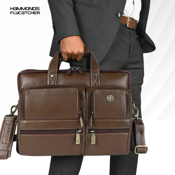 Genuine Leather Office Bag for Men - Fits Up to 15.6 Inch Laptop/MacBook