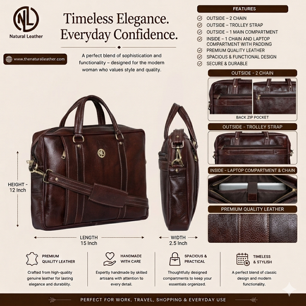 Genuine Leather 15 inch Full Grain Natural Leather Laptop Bag image 3