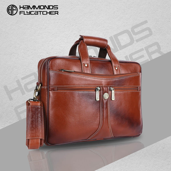 Leather Laptop Office Bag for Men - Messenger Shoulder Bag - Fits 14/15.6 Inch Laptop