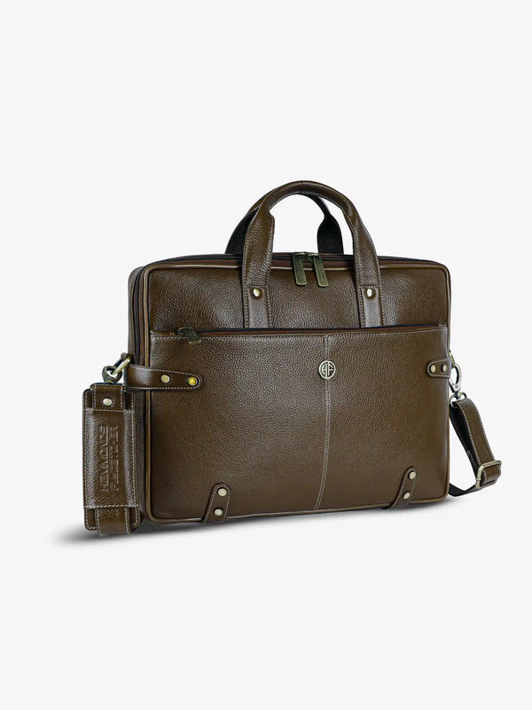 Leather Laptop Bag for Men - Fits Upto 15.6 Inch Laptop/MacBook - Premium Office Bag with 1 Year Warranty