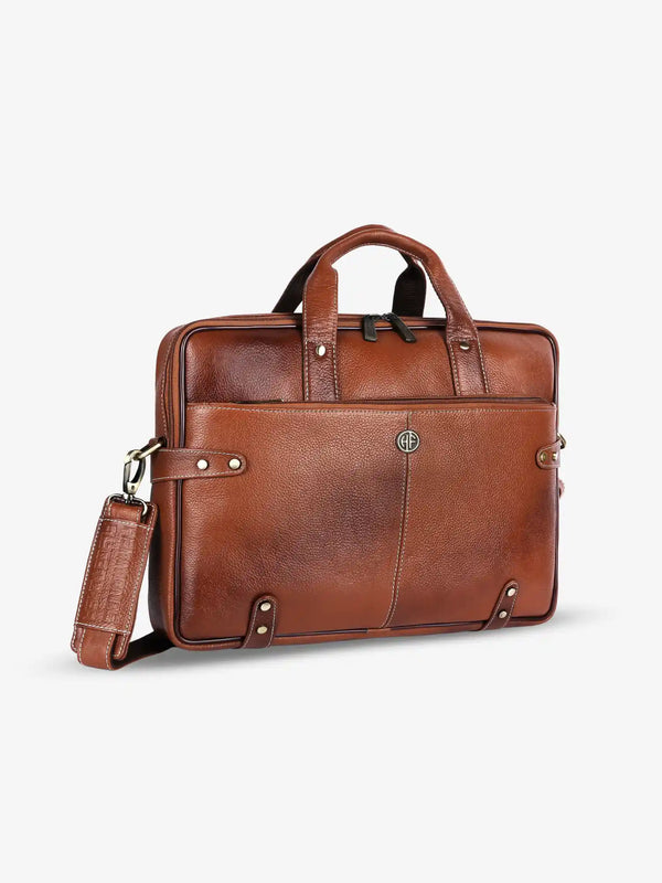 Leather Laptop Bag for Men - Fits Upto 15.6 Inch Laptop/MacBook - Premium Office Bag with 1 Year Warranty