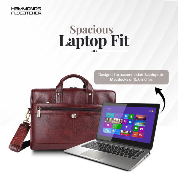 Laptop Bag for Men - Genuine Leather Office Bag with Multiple Compartments - Fits 14-15.6 Inch Laptop