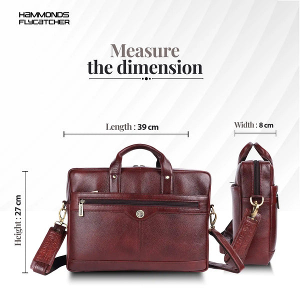 Laptop Bag for Men - Genuine Leather Office Bag with Multiple Compartments - Fits 14-15.6 Inch Laptop