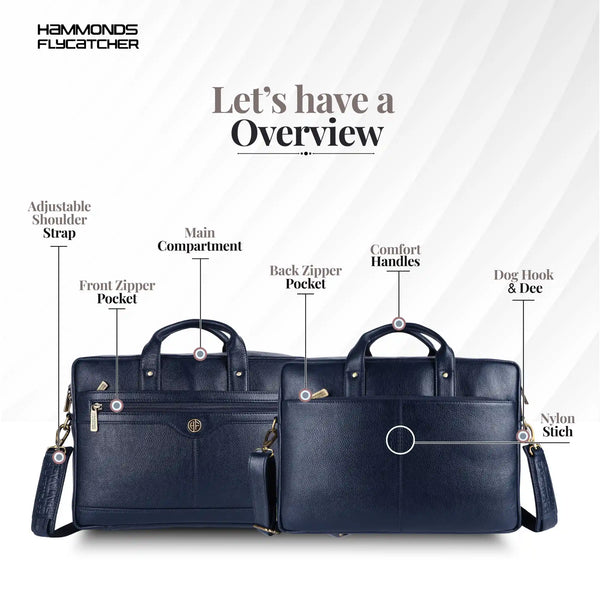 Laptop Bag for Men - Genuine Leather Office Bag with Multiple Compartments - Fits 14-15.6 Inch Laptop