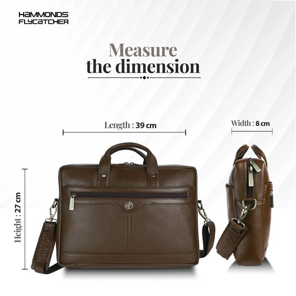 Laptop Bag for Men - Genuine Leather Office Bag with Multiple Compartments - Fits 14-15.6 Inch Laptop