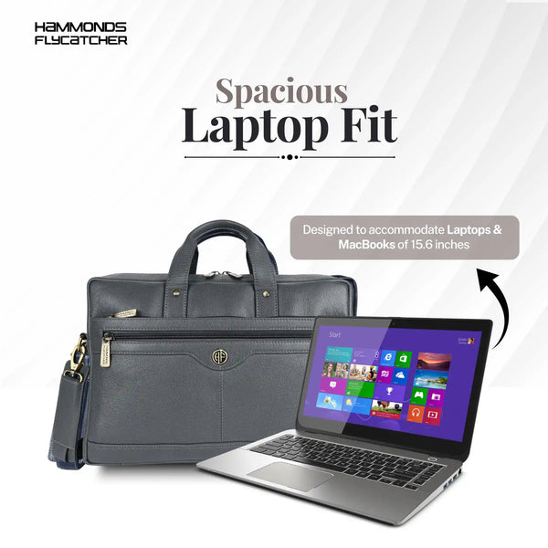 Laptop Bag for Men - Genuine Leather Office Bag with Multiple Compartments - Fits 14-15.6 Inch Laptop
