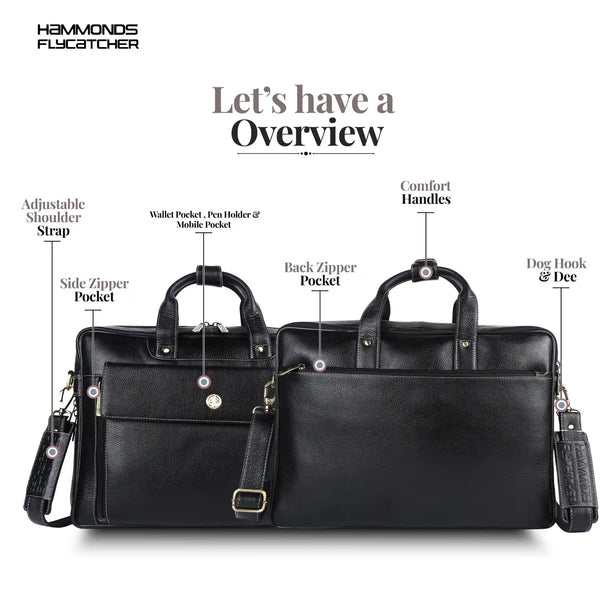 Genuine Leather Expandable Laptop Bag for Men with Adjustable Strap - Fits Upto 15.6" Laptop/MacBook- 1 Year Warranty