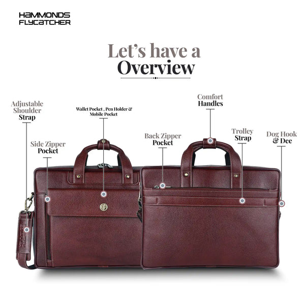 Genuine Leather Expandable Laptop Bag for Men with Adjustable Strap - Fits Upto 15.6" Laptop/MacBook- 1 Year Warranty