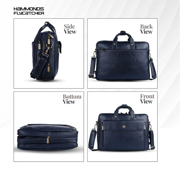 Genuine Leather Expandable Laptop Bag for Men with Adjustable Strap - Fits Upto 15.6" Laptop/MacBook- 1 Year Warranty