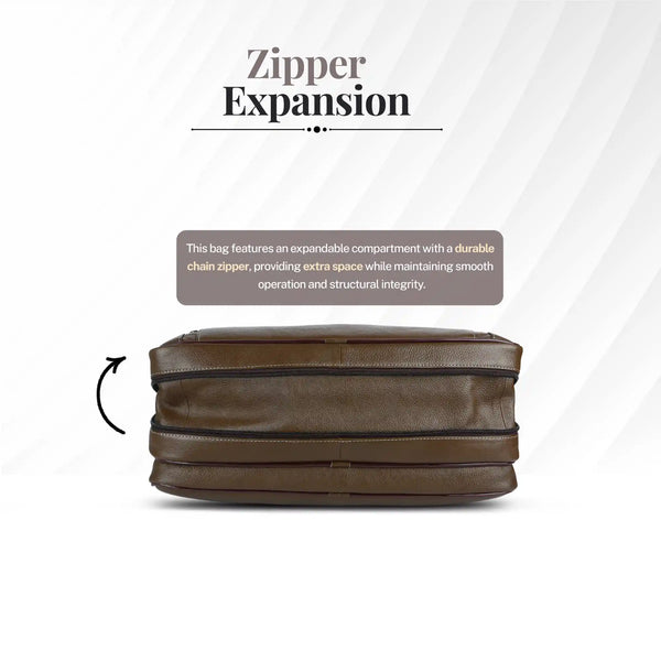 Genuine Leather Expandable Laptop Bag for Men with Adjustable Strap - Fits Upto 15.6" Laptop/MacBook- 1 Year Warranty