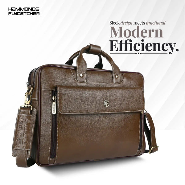 Genuine Leather Expandable Laptop Bag for Men with Adjustable Strap - Fits Upto 15.6" Laptop/MacBook- 1 Year Warranty