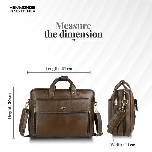 Genuine Leather Expandable Laptop Bag for Men with Adjustable Strap - Fits Upto 15.6" Laptop/MacBook- 1 Year Warranty