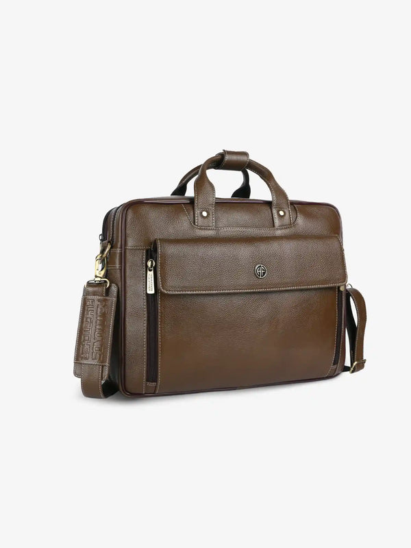 Genuine Leather Expandable Laptop Bag for Men with Adjustable Strap - Fits Upto 15.6" Laptop/MacBook- 1 Year Warranty
