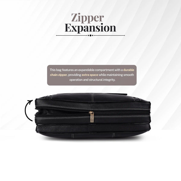 Genuine Leather Expandable Laptop Bag for Men with Adjustable Strap - Fits Upto 15.6" Laptop/MacBook- 1 Year Warranty