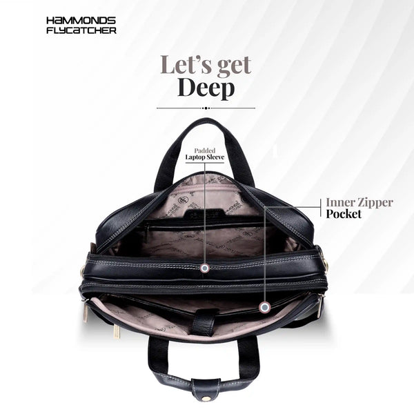Genuine Leather Expandable Laptop Bag for Men with Adjustable Strap - Fits Upto 15.6" Laptop/MacBook- 1 Year Warranty