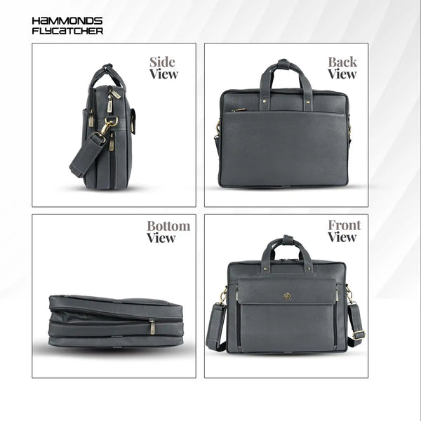 Genuine Leather Expandable Laptop Bag for Men with Adjustable Strap - Fits Upto 15.6" Laptop/MacBook- 1 Year Warranty