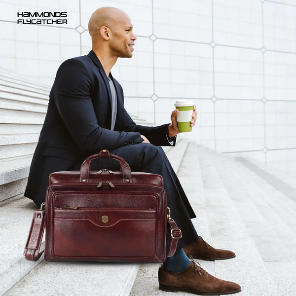 Laptop Bag for Men - Genuine Leather - Fits Upto 15.6 Inch Laptop