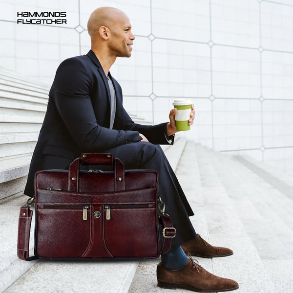 Leather Laptop Office Bag for Men - Messenger Shoulder Bag - Fits 14/15.6 Inch Laptop