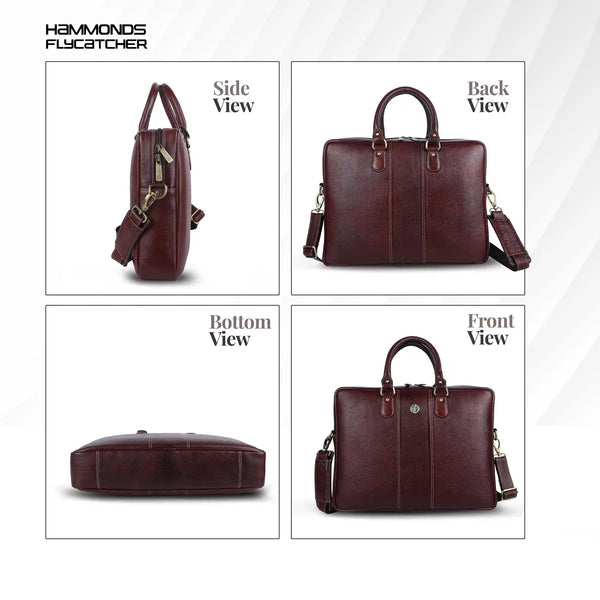 Laptop Shoulder Bag for Men- Genuine Leather Bag With Multiple Compartments- 1 Year Warranty