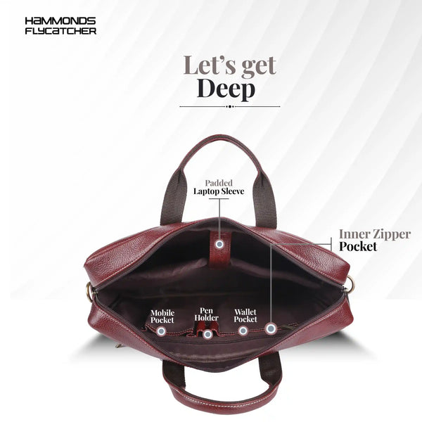 Genuine Leather Office Laptop Bags - Fits MacBook, Notebook up to 15.6 Inch - 1 Year Warranty