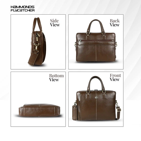 Genuine Leather Laptop Bag for Men - Office Bag, Brushwood - Fits Up to 15.6 Inch Laptop/MacBook - Shoulder