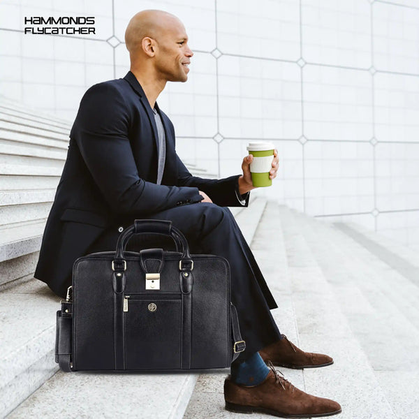 Leather Luxury Laptop Bag For Men With Adjustable & Removable Shoulder Strap