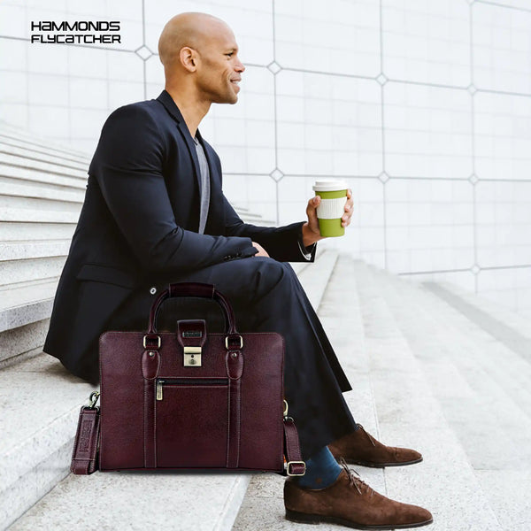 Leather Luxury Laptop Bag For Men With Adjustable & Removable Shoulder Strap