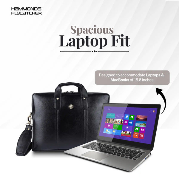 Laptop Bag for Men - Genuine Leather Office Bag - Fits 14/15.6 Inch Laptop - Black