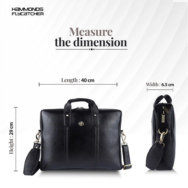 Laptop Bag for Men - Genuine Leather Office Bag - Fits 14/15.6 Inch Laptop - Black
