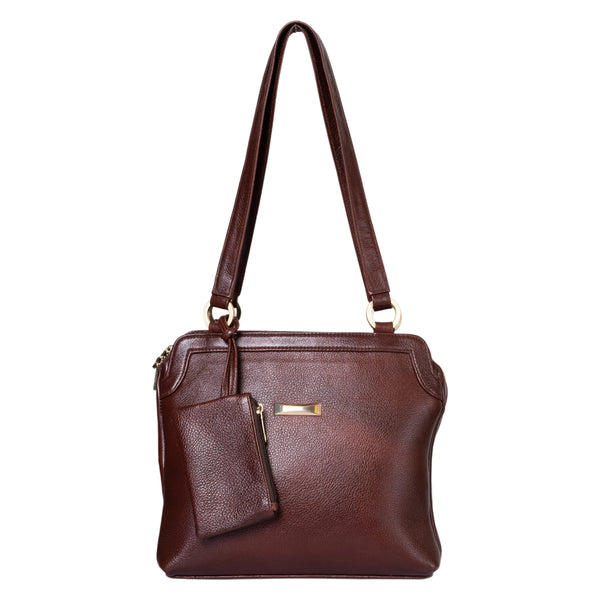 Genuine Leather Handbag HM - Brown image