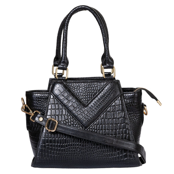 Small Croco Leather Handbag - Black image
