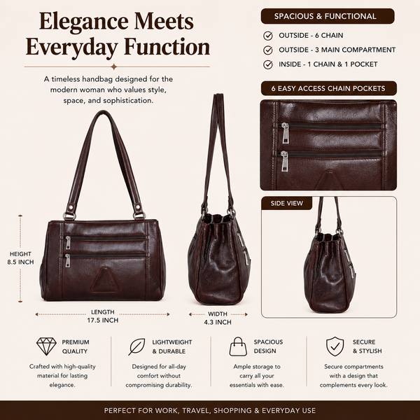 Genuine Leather Handbag 6 compartment image 2