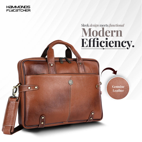 Leather Laptop Bag for Men - Fits Upto 15.6 Inch Laptop/MacBook - Premium Office Bag with 1 Year Warranty