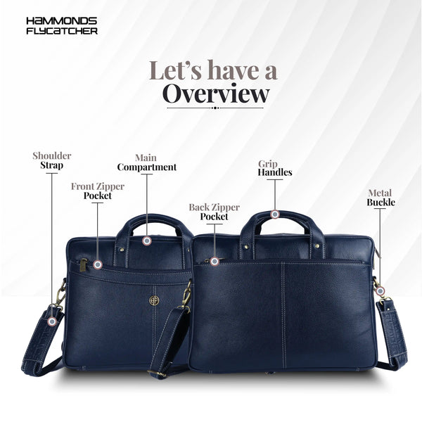 Leather Laptop Messenger Bag for Men with Multiple Compartments - Fits up to 15.6 Inch Laptop - 1 Year Warranty