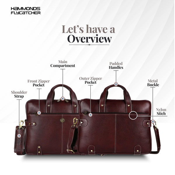 Leather Laptop Bag for Men - Fits Upto 15.6 Inch Laptop/MacBook - Premium Office Bag with 1 Year Warranty