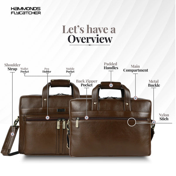 Genuine Leather Office Bag for Men - Laptop Bag - Fits Upto 15.6 Inch Laptop/MacBook - 1 Year Warranty