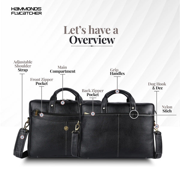 Leather Laptop Messenger Bag for Men with Multiple Compartments - Fits up to 15.6 Inch Laptop - 1 Year Warranty