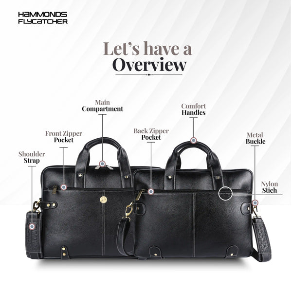Leather Laptop Bag for Men - Fits Upto 15.6 Inch Laptop/MacBook - Premium Office Bag with 1 Year Warranty