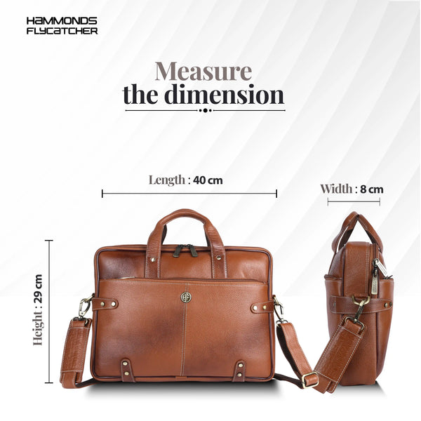 Leather Laptop Bag for Men - Fits Upto 15.6 Inch Laptop/MacBook - Premium Office Bag with 1 Year Warranty