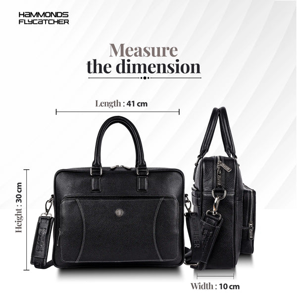 Genuine Leather Laptop Bag for Men, Fits Up to 15.6 Inch Laptop - Leather Office Bag with Adjustable Shoulder Strap and Trolley Strap