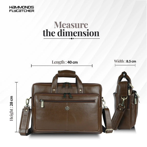 Office Shoulder Bag for Laptop - Genuine Leather - Fits 14 to 15.6 Inch Laptop/MacBook - 1 Year Warranty