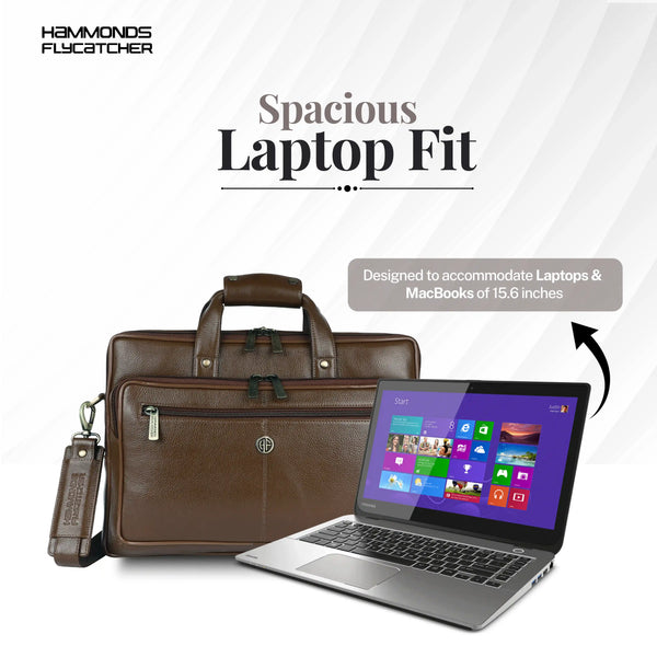 Office Shoulder Bag for Laptop - Genuine Leather - Fits 14 to 15.6 Inch Laptop/MacBook - 1 Year Warranty
