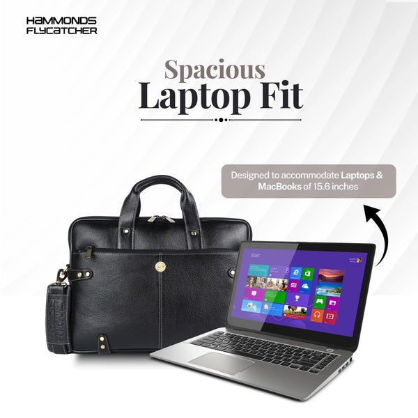 Leather Laptop Bag for Men - Fits Upto 15.6 Inch Laptop/MacBook - Premium Office Bag with 1 Year Warranty