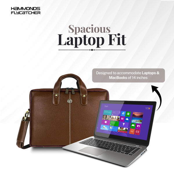 Office Bag for Men - Genuine Leather Laptop Bag - Fits Upto 14 Inch Laptop Bag/MacBook - 1 Year Warranty